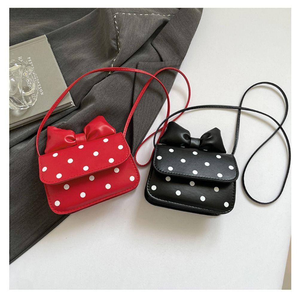 Fashion Versatile Women Mini Shoulder Bag PU Leather Polka Dot Print Underarm Bag Bow Design Crossbody Bag