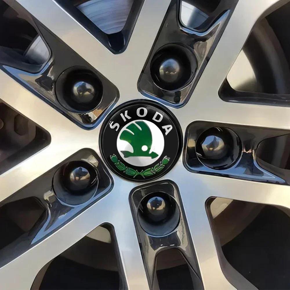 2025 Nové 4ks 56mm 65mm Originální středový kryt kola automobilu Krytka náboje Znak Náhradní pro Skoda Octavia A5 A7 Fabia Rapid Yeti Super