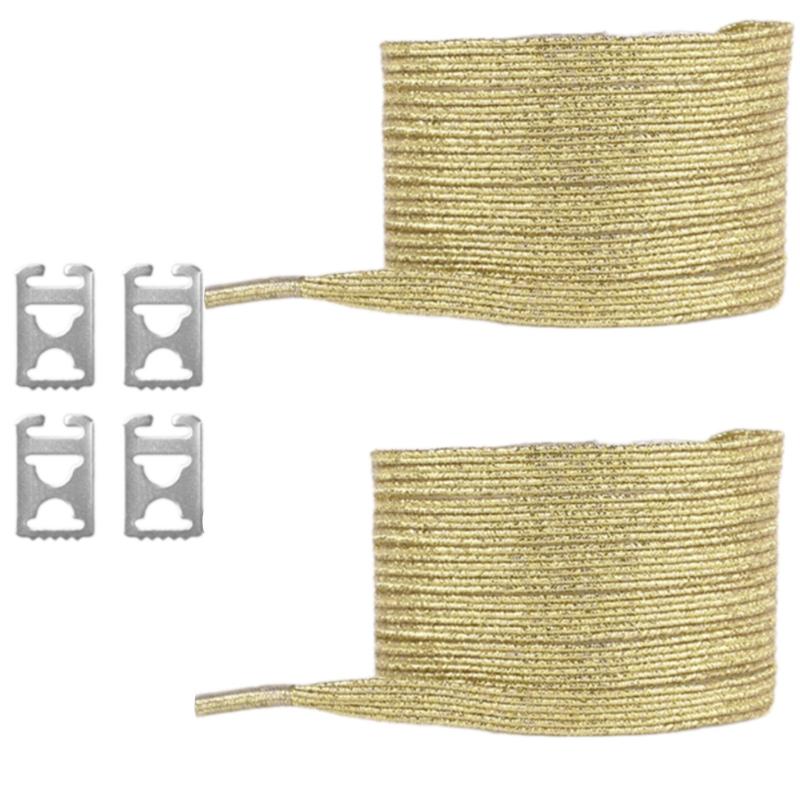 Adjustable Elastic Glitter No Tie Shoe Laces with Metal Hiding Lock Shoe String For Sneakers Adults Elderly Children золотой