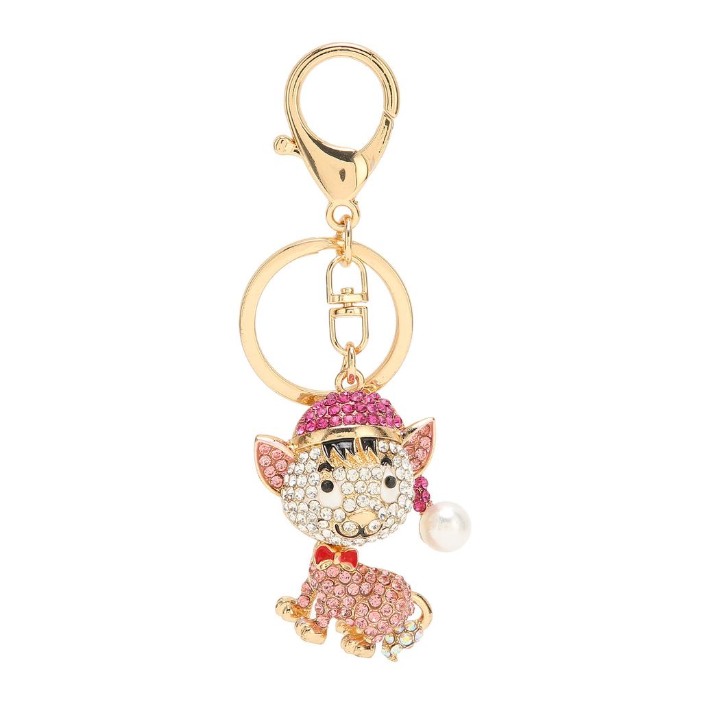 Cute Dog Keychain Bling Handbag Pendant Puppy Car Key Ring Decoration Bag Accessories Pink