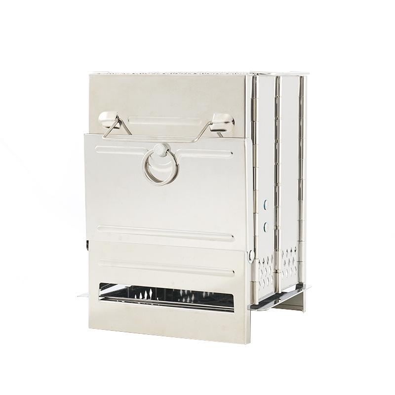 Stainless Steel Outdoor Folding Firewood and Charcoal Stove with Integrated Fire Starter for Camping, BBQ, and Heating