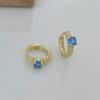 14K Gold Plated S925 Sterling Silver Blue Zircon Four-Prong Earrings for Women