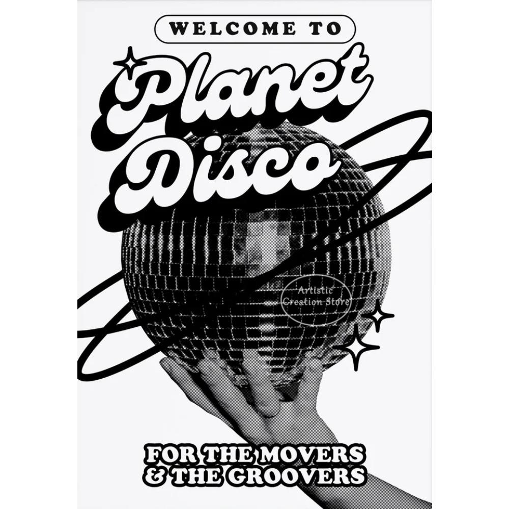 Galerie Musik Kunst Wand Heimdeko Retro Disco Poster Schwarzweiß Leinwandmalerei Party Disco Druck Wandbilder