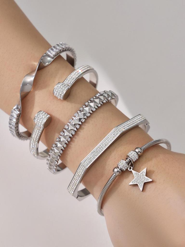 18K Gold-Plated Stainless Steel Zirconia Diamond Clasp Bracelet - European & American Fashion Knotted Irregular Light Luxury Style.