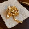 Rose Flower Brooch for Women French Luxury Golden Lapel Pins Corsage Delicate Suit Corsage Pins Party Dress Jewelry Accessories