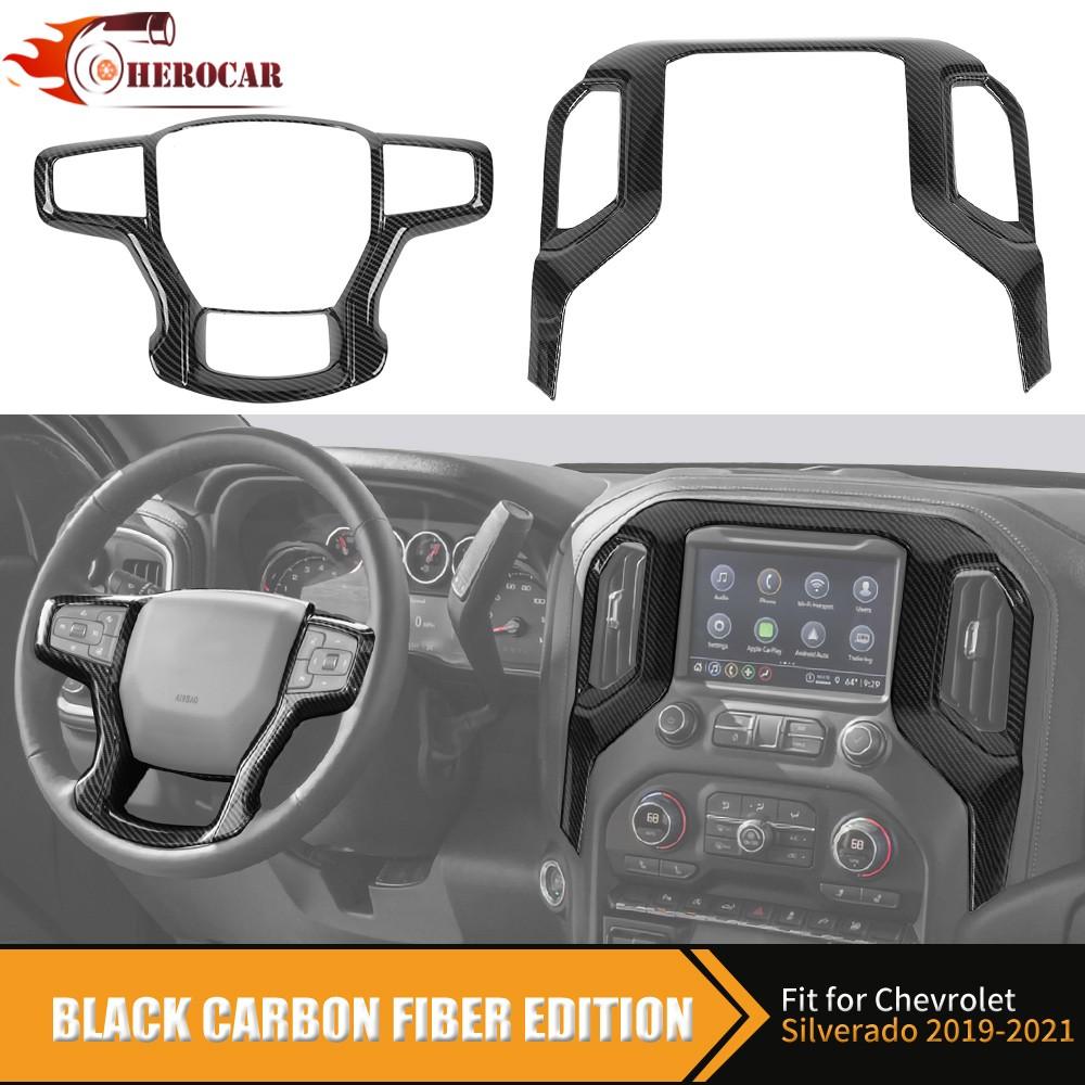 Carbon Fiber Steering Wheel Cover & Dashboard Trim For Chevrolet Silverado +
