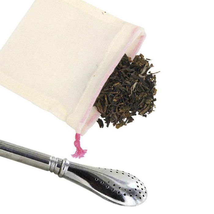 5 wiederverwendbare Teebeutel + Edelstahlstrohhalm mit Filter