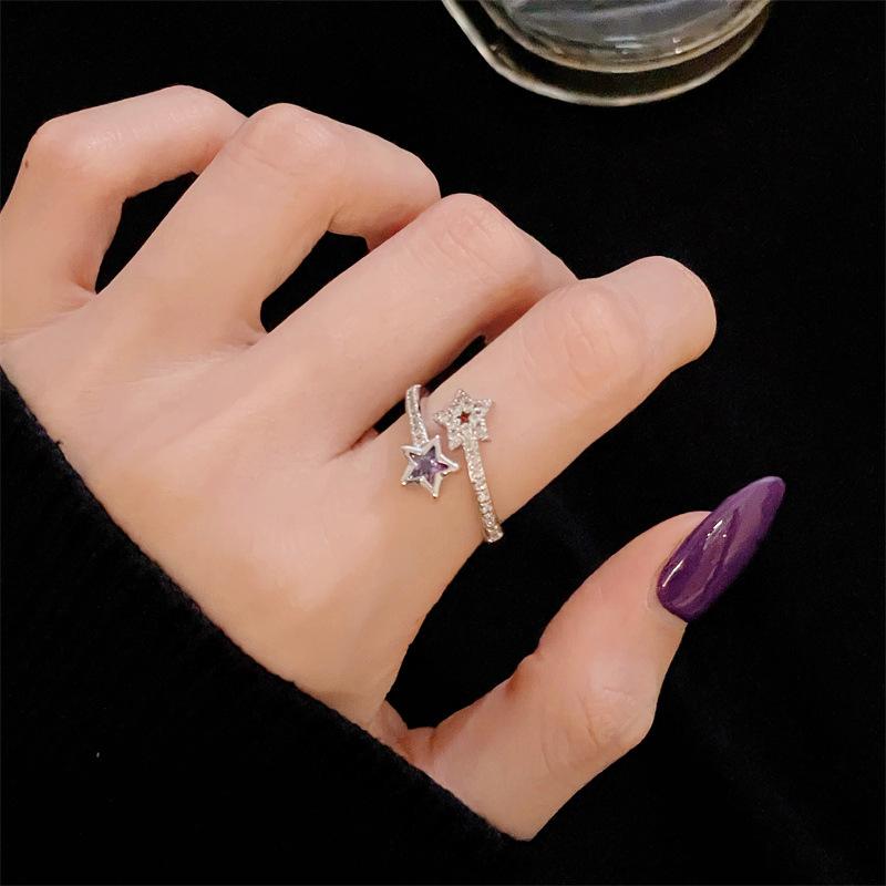 New Color Treasure Purple Transshipment Nine Purple Leaving Fire Year Light Luxury Opening Ring Tassel Full Diamond Niche Super Immortal Jewelry Women