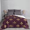 Gold And Red Fleur De Lis Blankets Fleece Autumn Lily Flower Symbol Breathable Throw Blankets for Bedding Office Rug Piece
