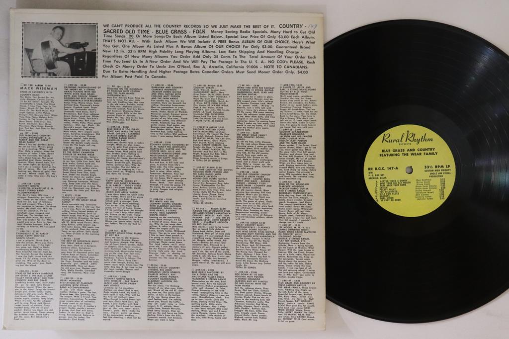 LP Record WEAR FAMILY - Blue Grass And Country RRBGC147 RURAL RHYTHM US Country Used