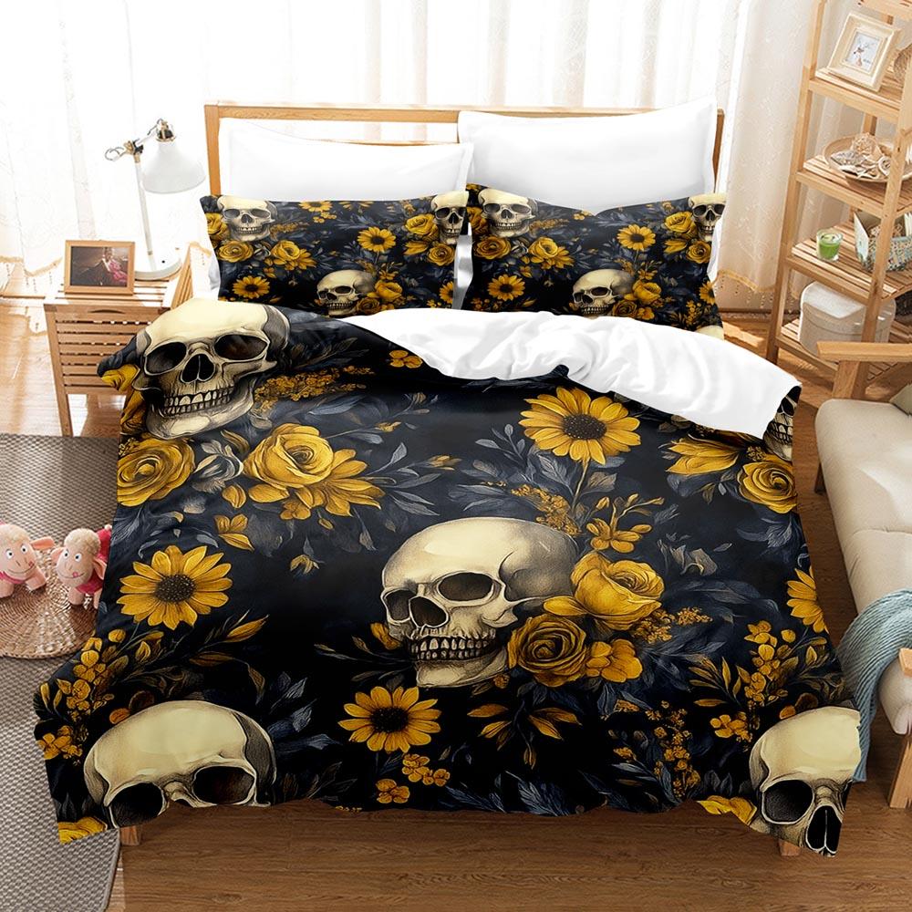 

Happy Halloween Bedding Set 3D Digital Printing Skull Comforter Cover Set (No Core) Duvet Cover Set Halloween Decor Eusingle 135x200cm