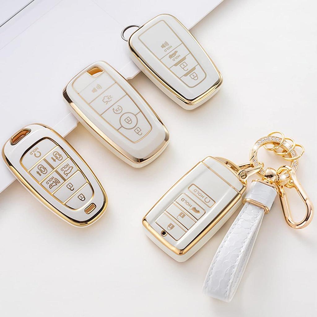 Gold-Edged Key Cover Pendant with Stone Pattern Keychain for Cars - Cross-Border Bestseller