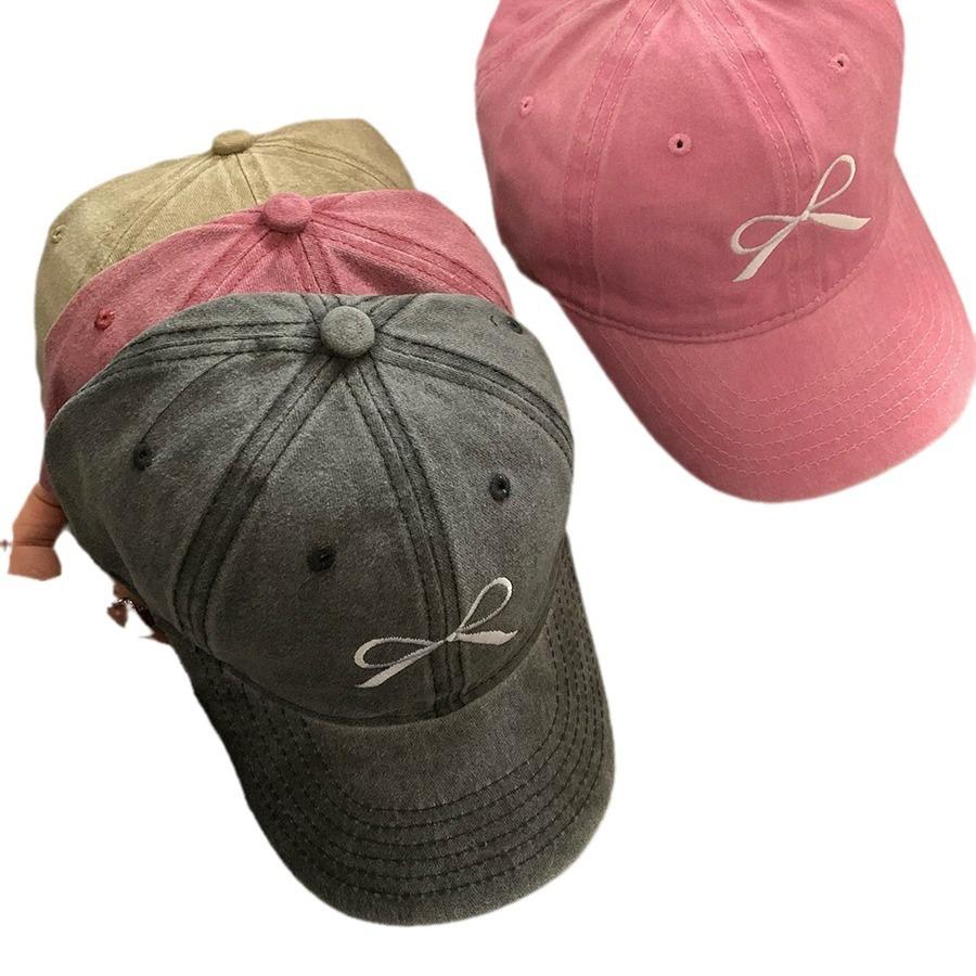 Retro Washable and Old Bow Embroidered Baseball Cap for Women  New Spring Style  Large Brim  Bare Face Covering Baseball Cap
