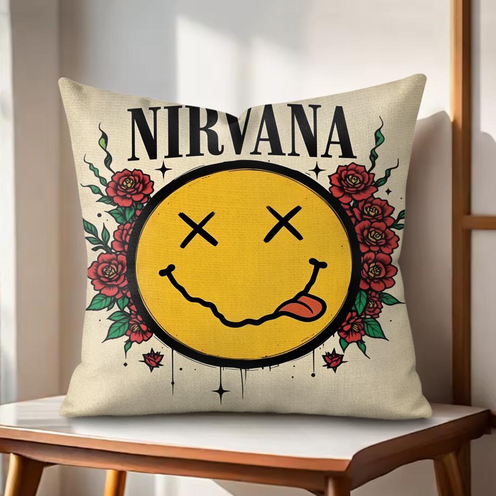 

Cool Band NNirvana Cushion Cover Natural Linen Organic Fabric DoubleSided Printing Couch Pillow Covers Home Decor 30x30cm