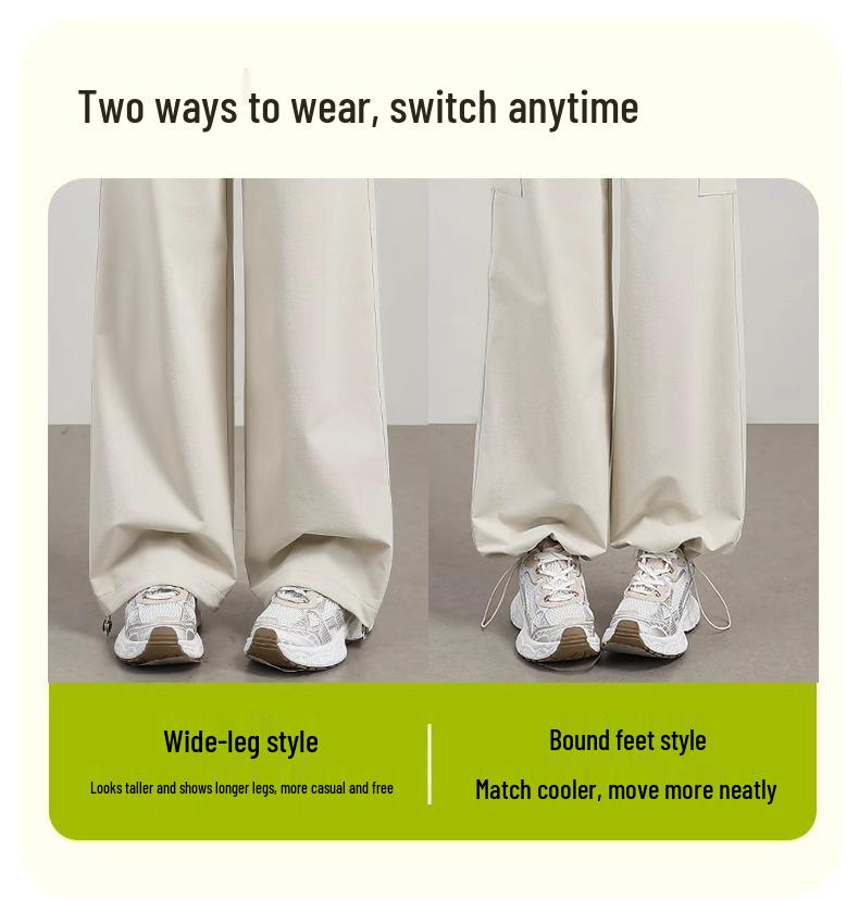 Women's 2025 Spring High-Waist White Wide-Leg Cargo Joggers