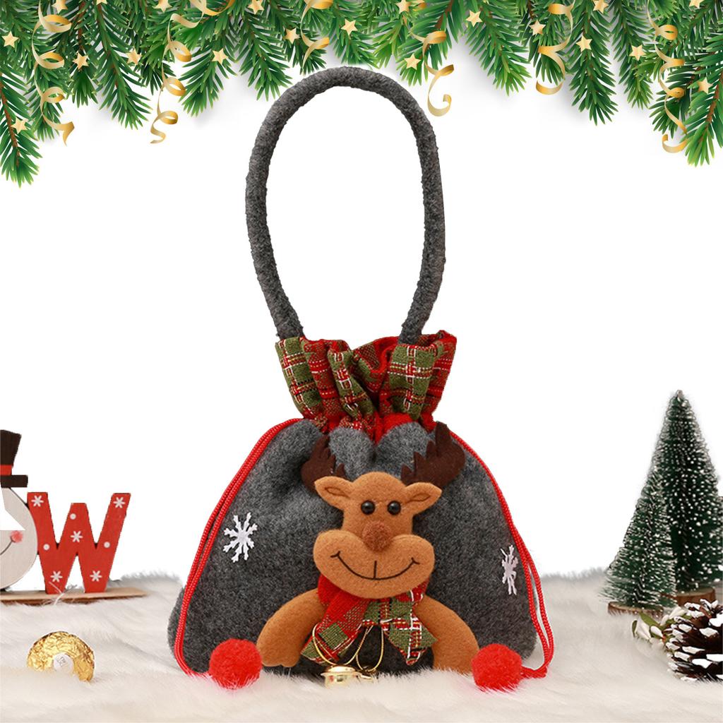 Christmas Eve Candy Bag with Cute Elk Doll Design Festival Gift Bag Suitable for Mantel Shelf Table