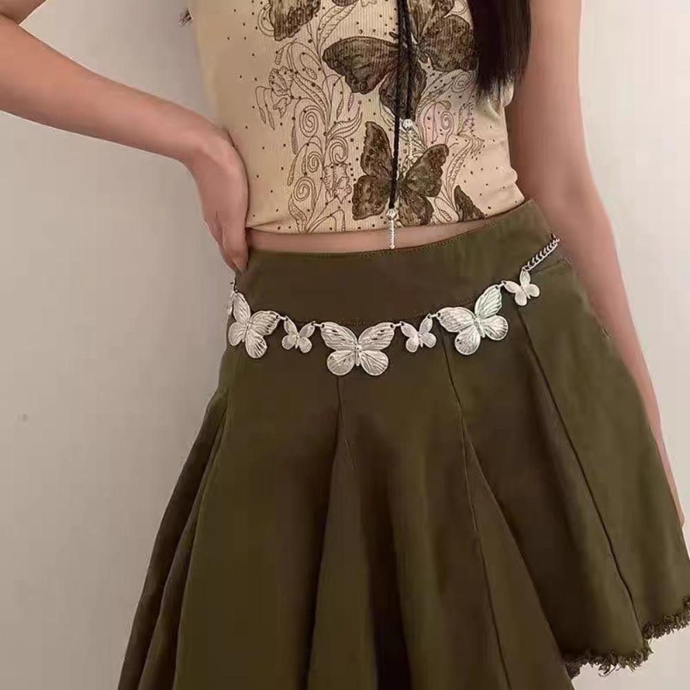 Bohemia Retro Silver Color Metal Butterfly Tassel Waist Chain for Women Bikini Skirt Temperament Body Jewelry Belt Accessory