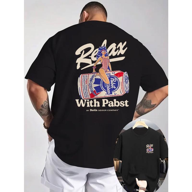 

Summer Men s New Leisure Sports Short-sleeved T-shirt, Pabst Beer Pattern Printing, Men s Shirts Suitable for Outdoor Activities 4XL чорний