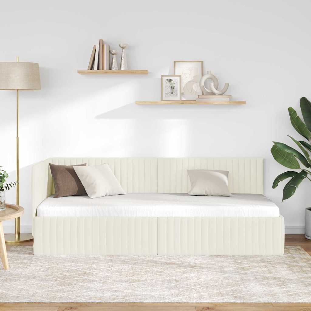 Corner Bed Frame Cream 80 X 200 Cm Velvet
