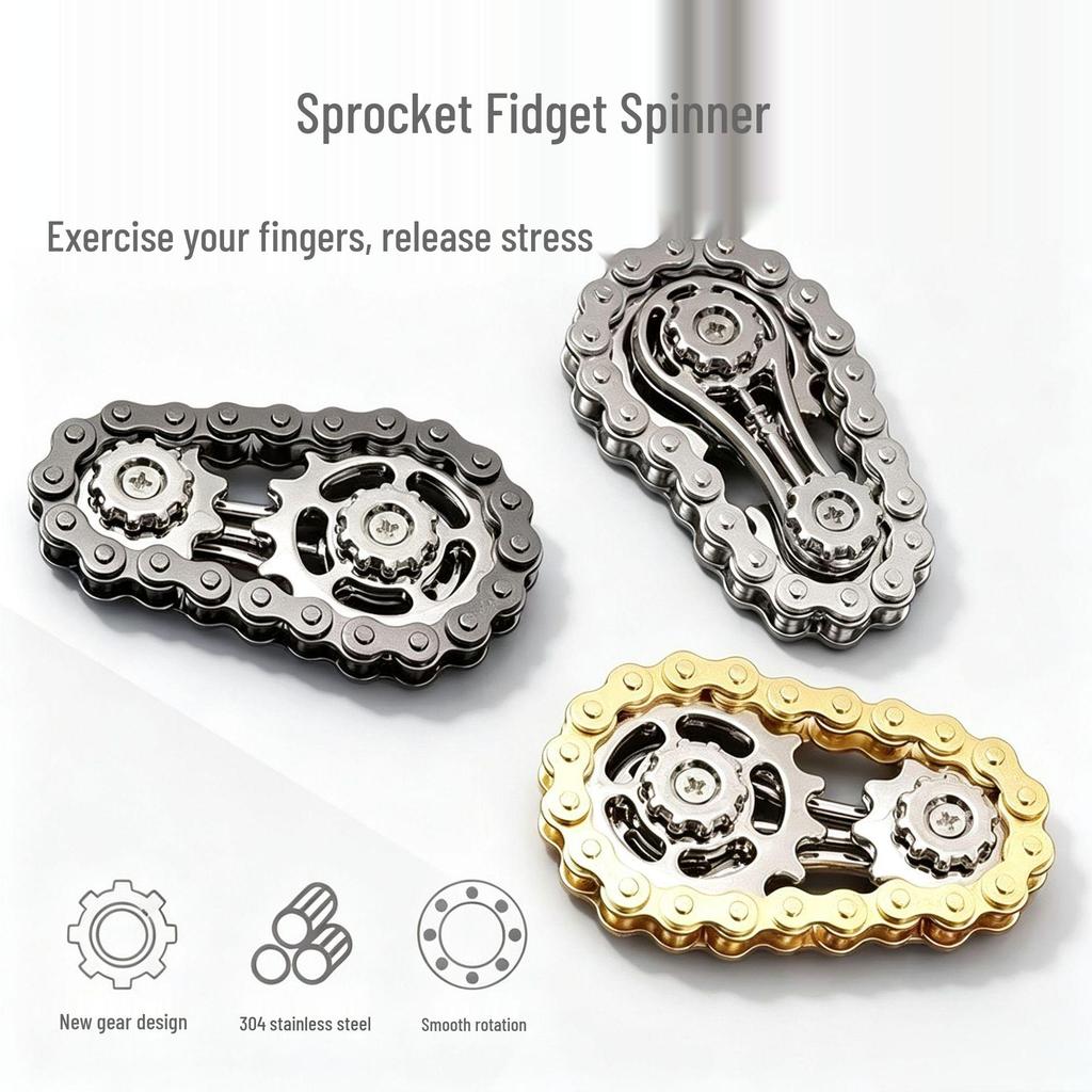 Adult Mechanical Flywheel Spinner: Decompression Toy with Interlocking Gears and Rotating Chain.
