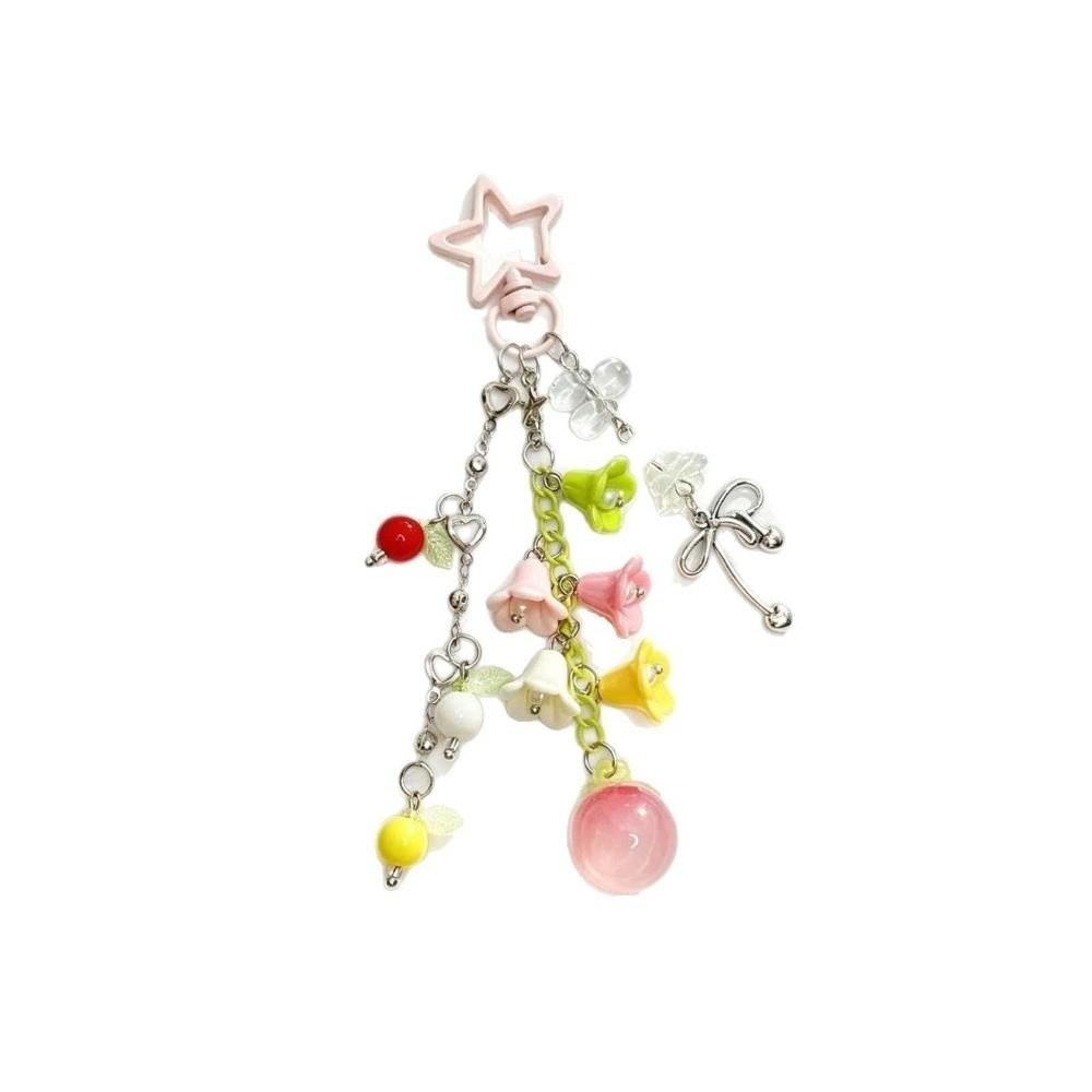 Acrylic Beads Bag Charms Colorful Floral Star Tassel Key Chain Beaded Hanging Girls Gifts
