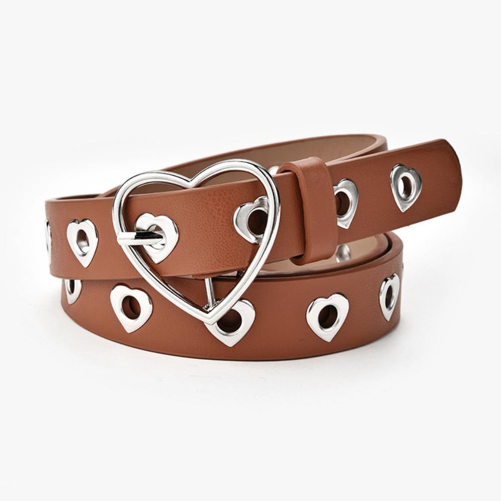 Hollow Heart Eyelet Faux Leather Belt Versatile Fashion Waist Belt Heart Buckle Belt  For Women