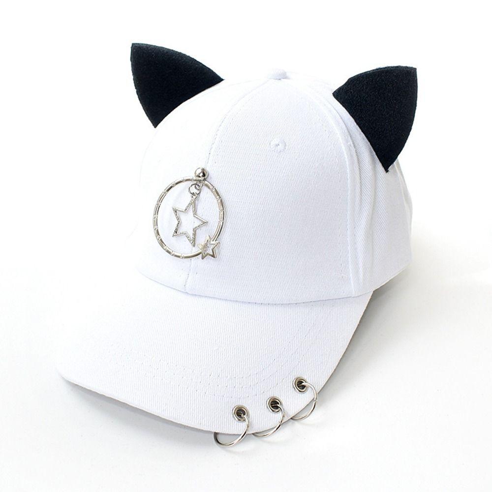 Metal Rings Hip Hop Cap Cat Ear Sunscreen Hat Creative Baseball Caps  Four Seasons