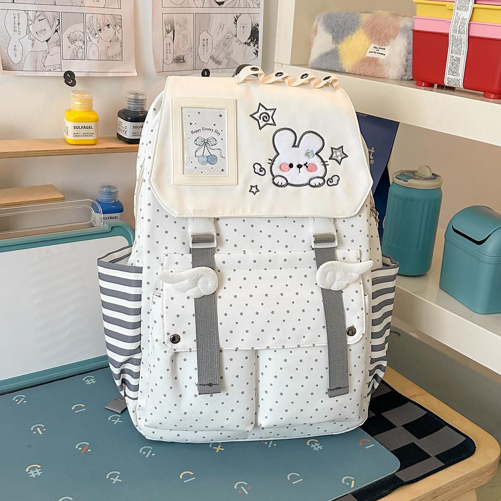 Schoolbag new polka dot drawstring schoolbag female Japanese girl soft girl student backpack lightweight and versatile go out play backpack