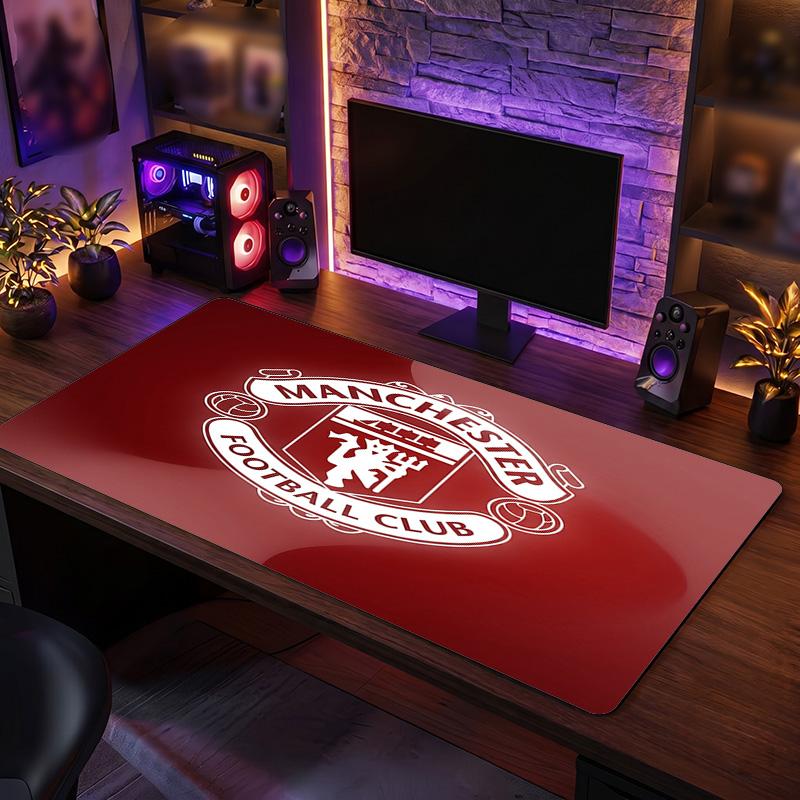 Tappetino per Mouse con Motivo a Tema Manchester United FC, Tappetino XXL per Scrivania da Gaming con Design del Logo del Calcio, Tappetino per Mouse del Computer Antiscivolo