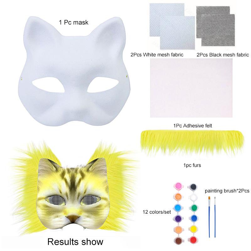 1Set Semi Finished Mask Fox Cat Mask DIY Mask Set Festival Supplies DIY Materials Bag Cosplay