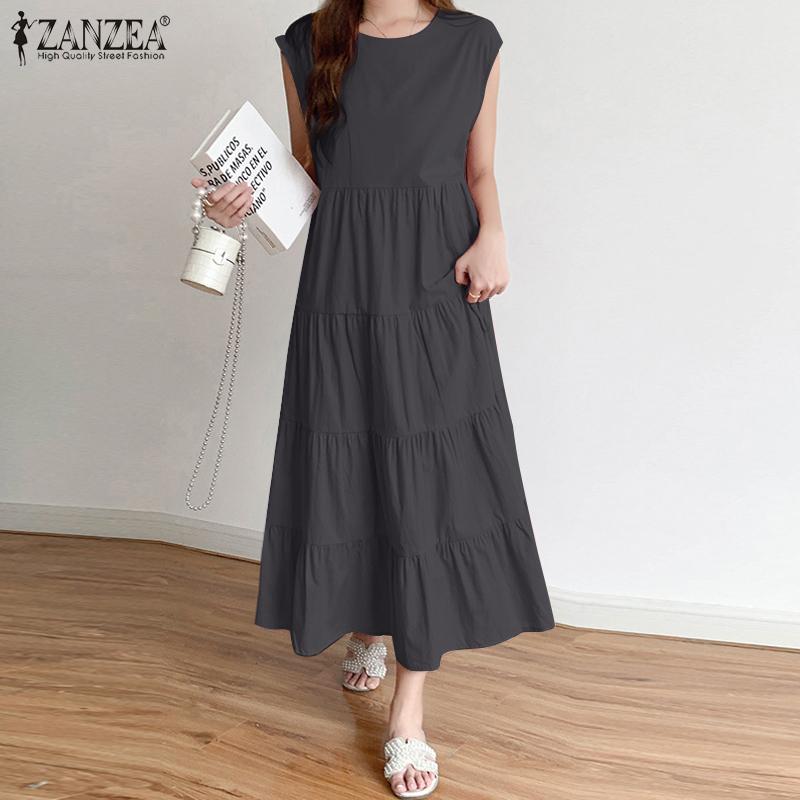

ZANZEA женское летнее свободное повседневное платье без рукавов с круглым вырезом на бретелях