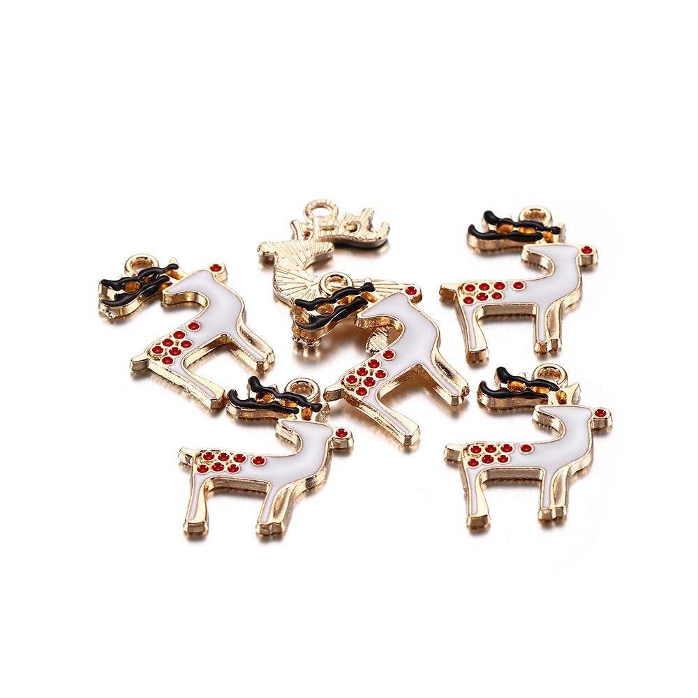 10Pcs Christmas Charms Pendants Enamel Bracelet Party Home Metal Craft Decoration Tree Hanging DIY Jewelry Making Accessories