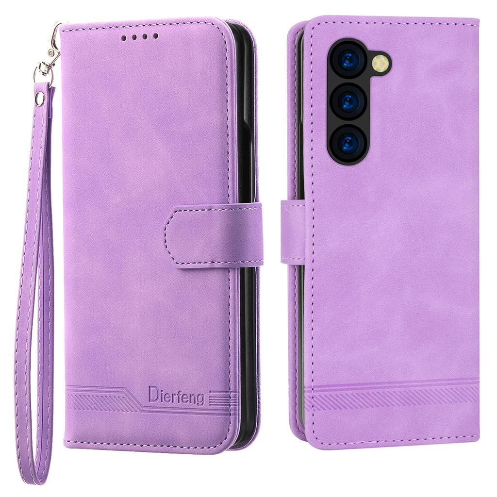 DIERFENG DF-03 For Samsung Galaxy Z Fold6 5G Wallet Phone Case Lines Imprinted Leather Cover