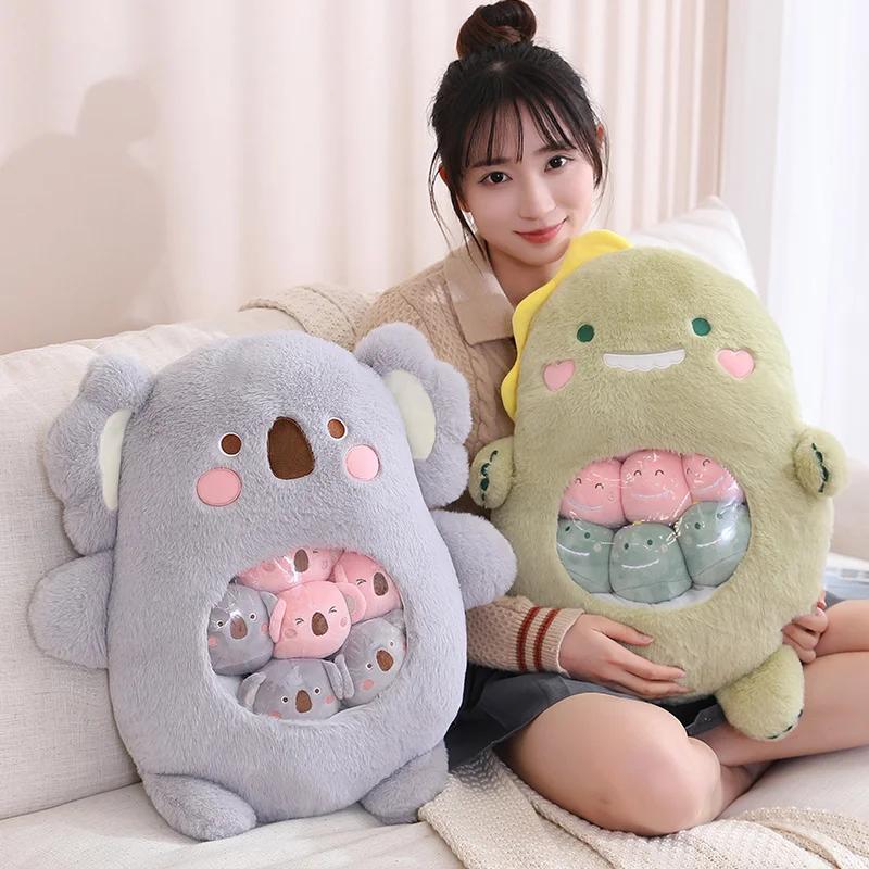 Cute Cartoon Animal Plush Pillow with Small Toys Inside Soft Stuffed Sofa Cushion Home Decor Birthday Gift for Kids