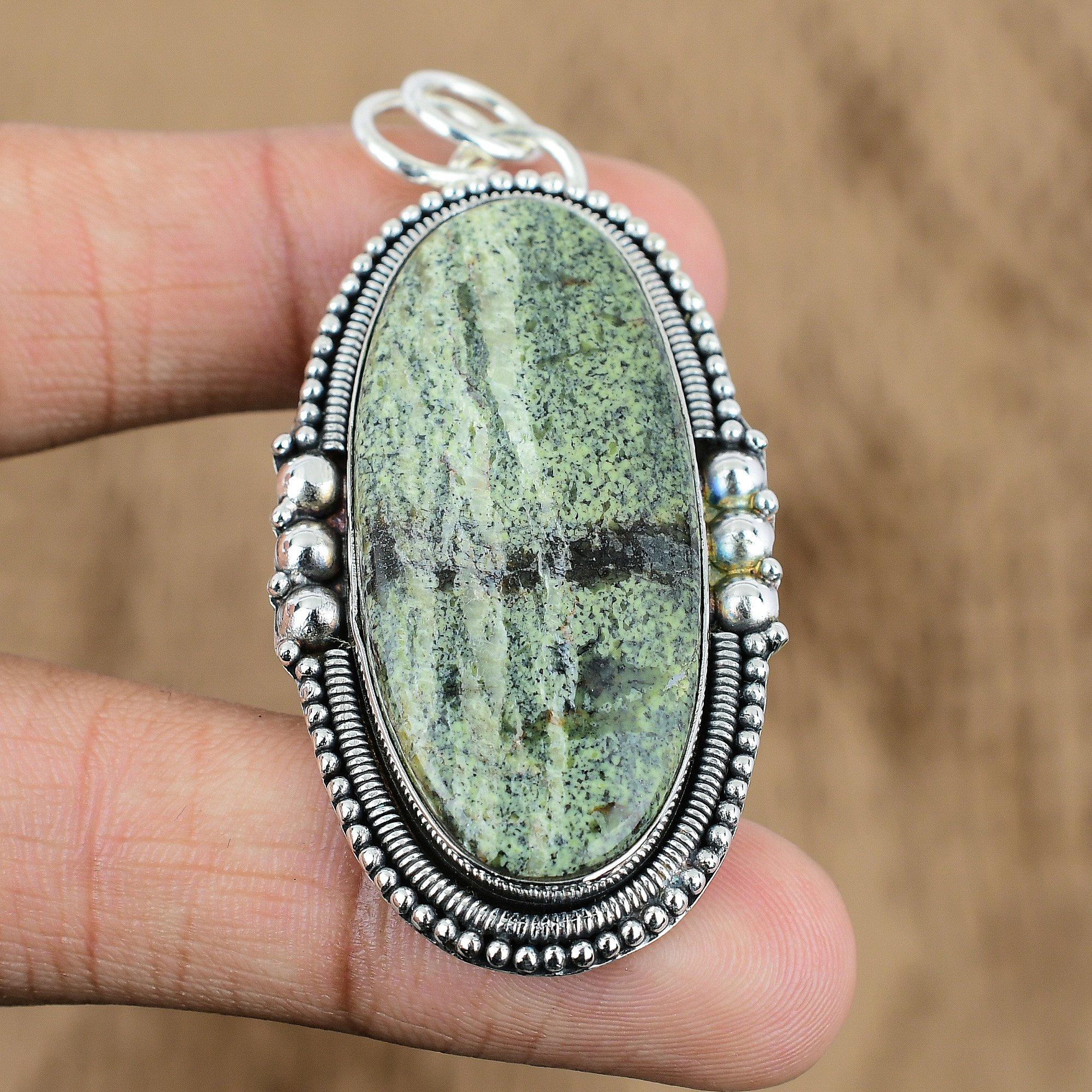 

Womens day Sale Heart Chakra Green Swiss Opal Stone Sterling Silver Boho Pendant