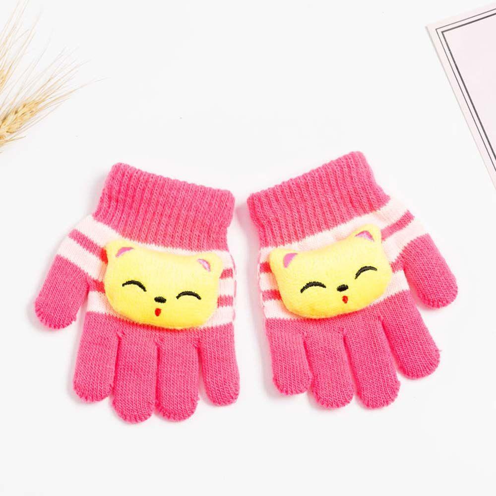 Cute Outdoor Sports Warm Boys Girls Printed Stripe Kids Mittens Knitting Mittens Full Finger Gloves