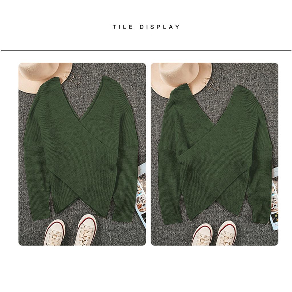 Damen-Pullover, lässig, einfarbig, V-Ausschnitt, lockerer Strickpullover, gerippter Strickpullover