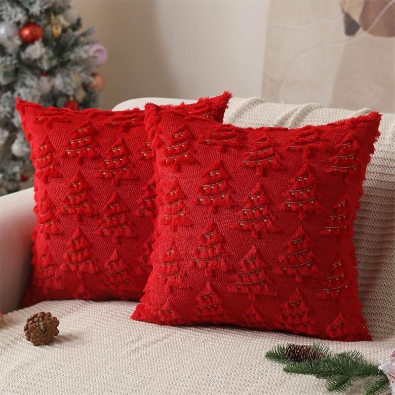 Holiday Pillowcase Christmas Lights Embroidery Living Room Decoration Pillow Sleeve Case Machine Washable