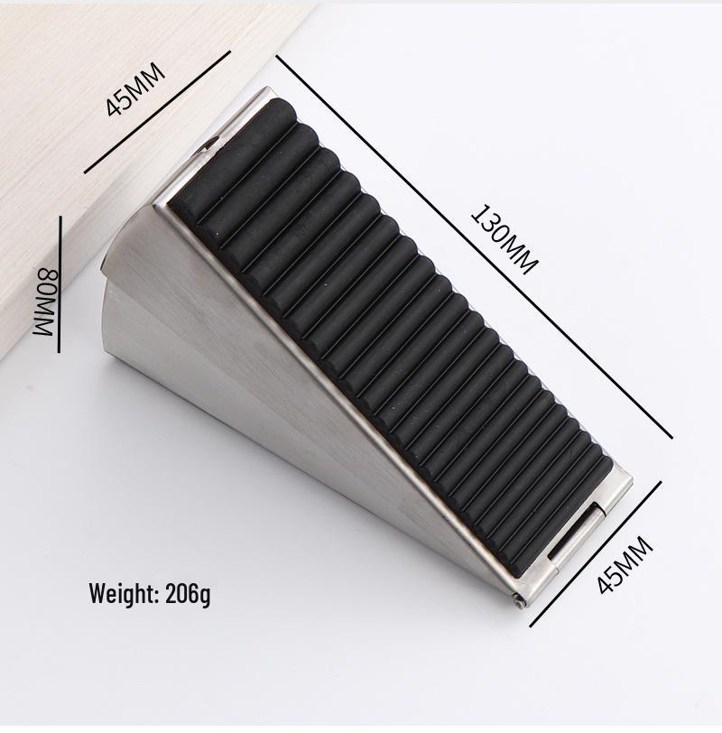 304 Stainless Steel Raised Anti-Slip Rubber Door Stopper with Nail-Free Floor Mount and Anti-Collision Spring