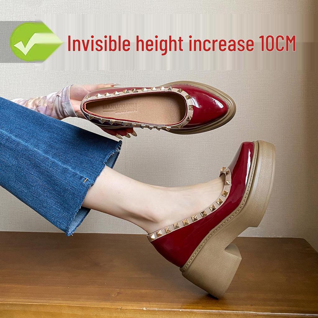 2025 Damskie buty w stylu koreańskim ze szpiczastym noskiem i ukrytym obcasem - Ćwiekowane, kolorowy blok, lakierowana skóra