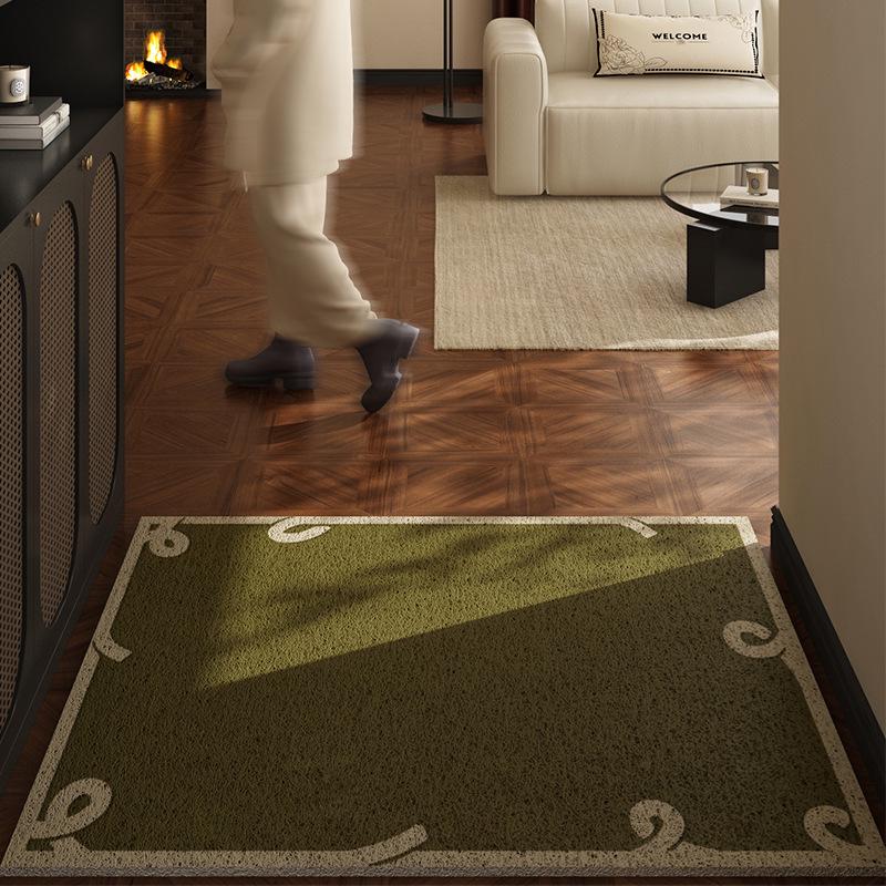 French Vintage Green Silk Doormat: Dirt & Wear-Resistant, Non-Slip Entrance Rug for Indoor/Outdoor Use
