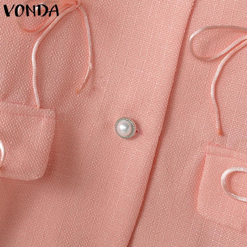 VONDA Women Autumn Round Neck Tied Long Sleeve Solid Color Jackets