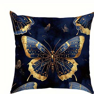 Short plush material pillowcaseHome Decor Blue Gold Butterfly Patterned Pillow Covers Pattern Cushion Cover Suitable for Sofa