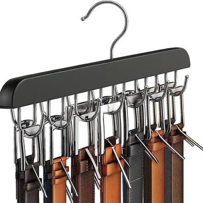 20-Hook Rotating Wooden Coat Rack & Hanger for Ties, Belts, Pants