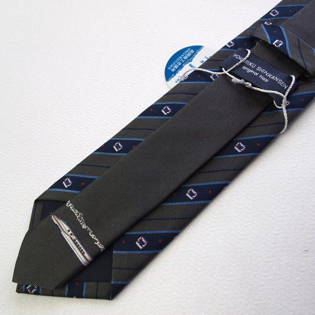[Shikisai No Mise] A Cute Character Necktie Featuring the Hokuriku Shinkansen [Train Necktie] - Front (Front Gray)