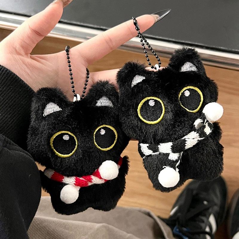 Kawaii Bat Keychain Little Black Cat Pendant Big Eyes Cat Key Chain Ghost Wings Backpack Hanging Decoration Halloween Gifts