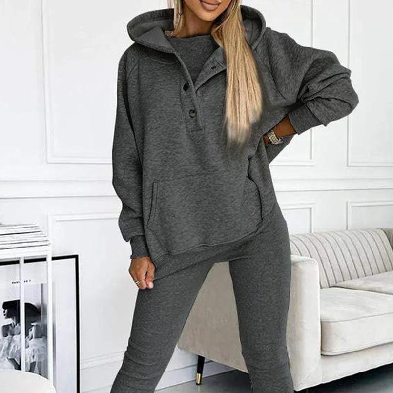 2024 Trendy Women's Sportswear: Hooded Sweatshirt, Ribbed Slim Vest, and Pants Set.