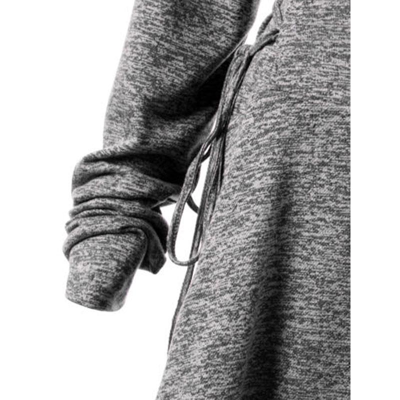 Stylish Punk Women's Plus Size Lace Up Dip Hem Tunic Hoodie Long Sweatershirts Dress Top For Every Occasion