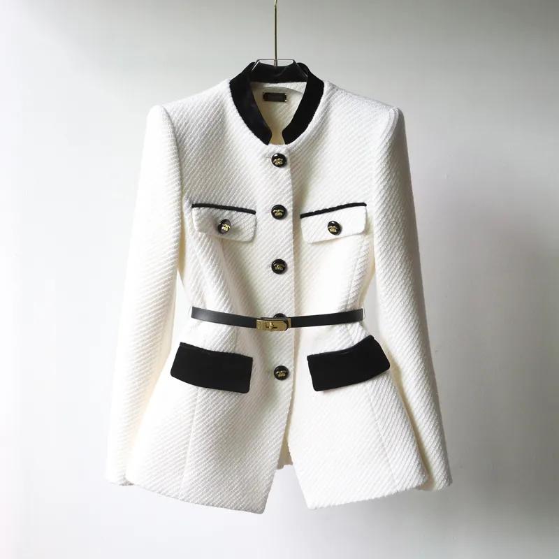 Spring and Autumn Women's Mid-length Slim Waist Tunic Small Size Positive Shoulder Jacket