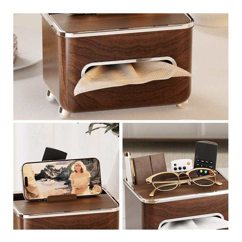 Vintage Luxury Waterproof Plastic Multifunctional Tissue Box with Napkin Dispenser and Remote Holder for Table in Living Room